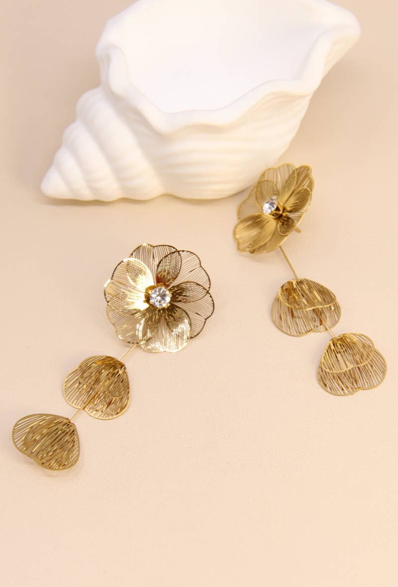 dorato Orecchino Fiore Filigrana In Acciaio Inossidabile in vendita all'ingrosso su Faire