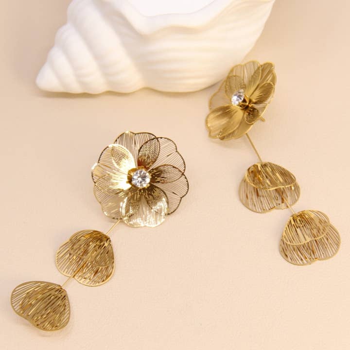 dorato Orecchino Fiore Filigrana In Acciaio Inossidabile in vendita all'ingrosso su Faire0