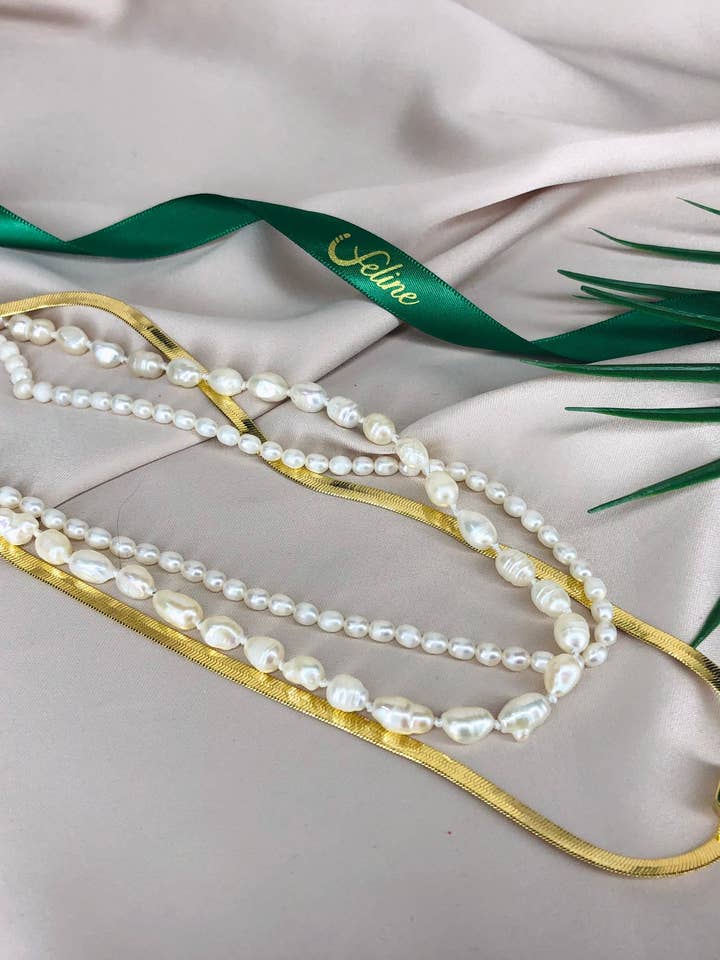 Dallas 3 Layer Pearl Necklace for wholesale by Feline Jewelry Studio Universe