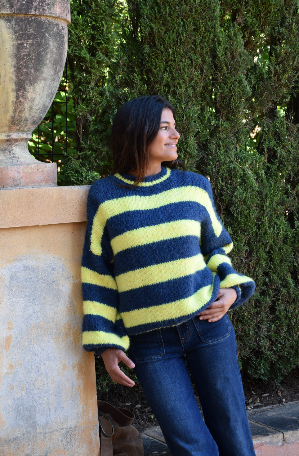 MindTraveler - Wholesale Knit Sweater - Women's - Aura Yellow and Navy Jersey3