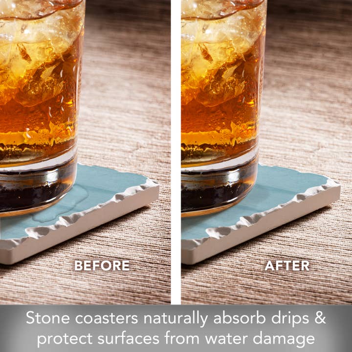 Conimar Promotions - Wholesale Coasters - Beach Soul 4 Pack Stone Coasters in Wooden Holder 5