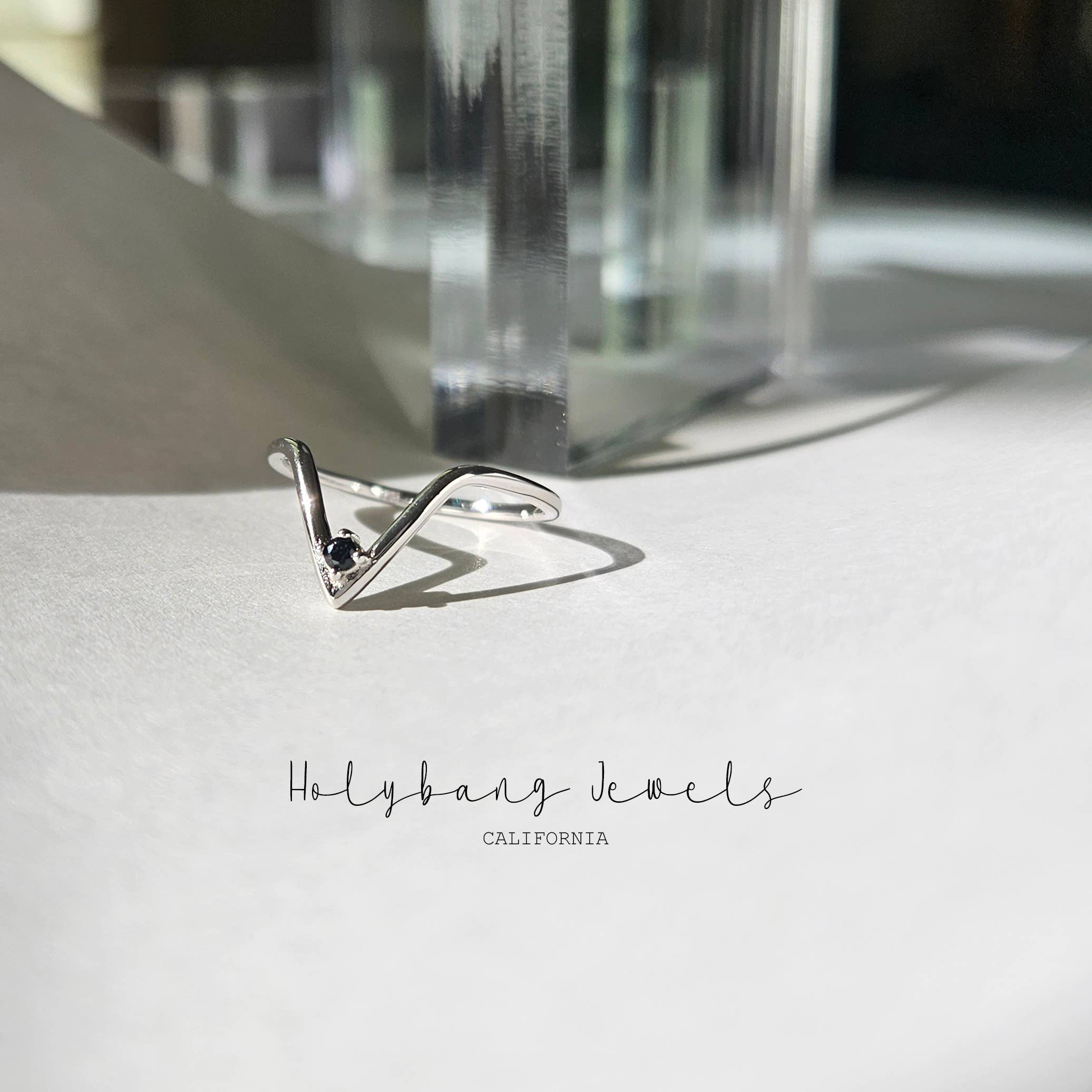 HolyBang Jewels - Wholesale Cocktail/Statement Ring - BLACK CZ V RING - R-F40312