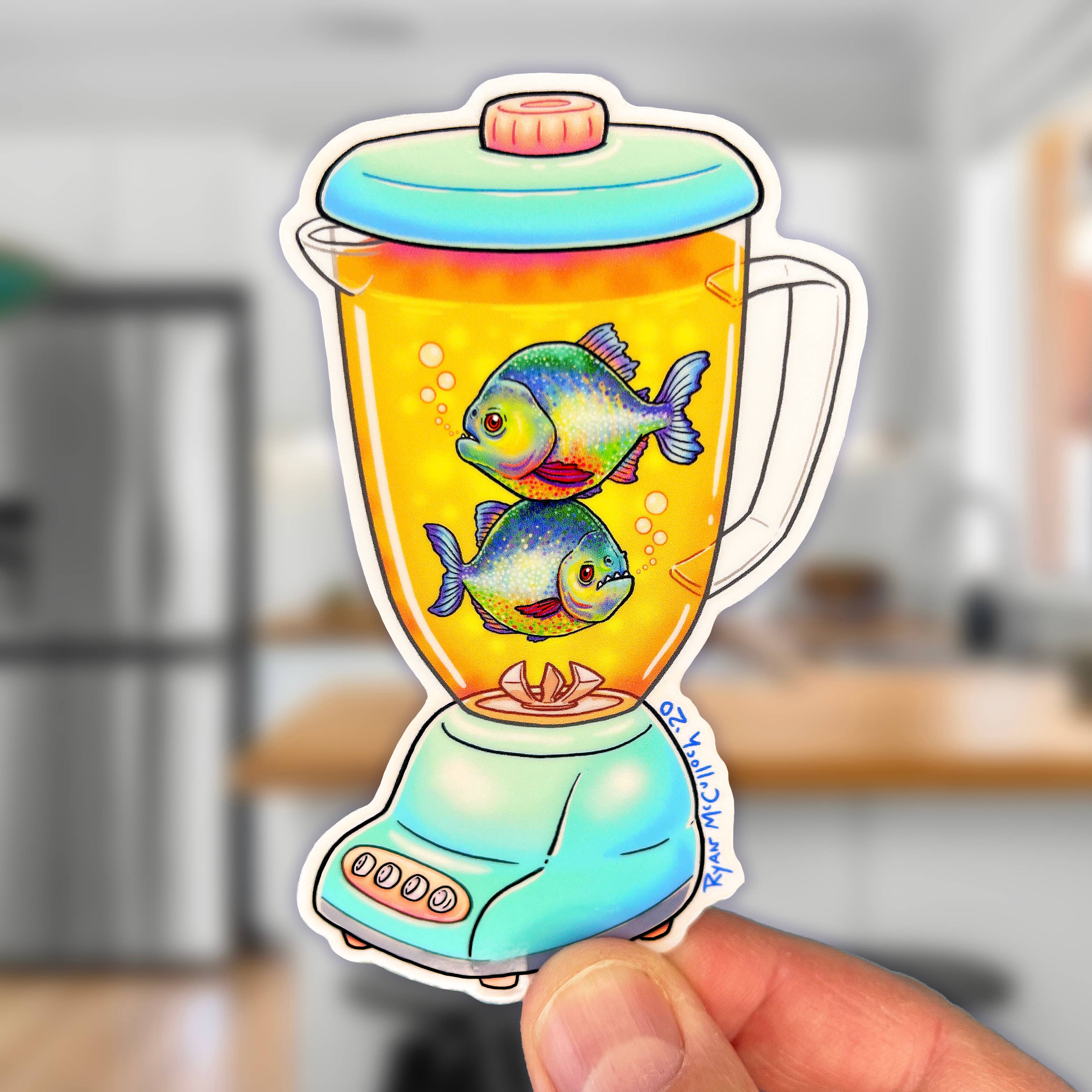 Ryan McCulloch Art - Wholesale Sticker - VINYL STICKER: "No Fear" Blender Piranhas0