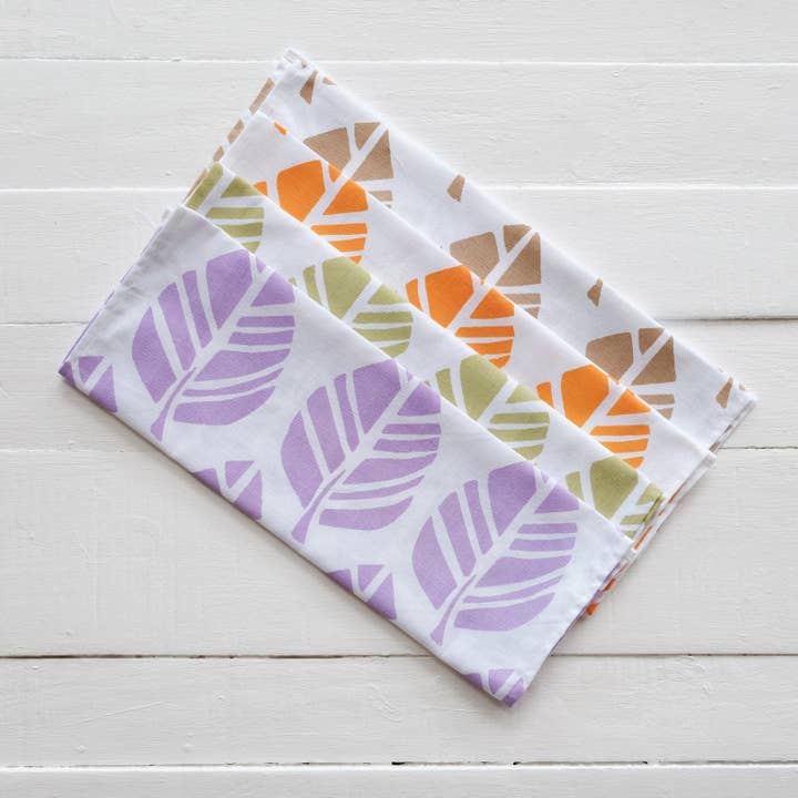 Rise Beyond the Reef - Wholesale Tea Towel - Set of Four - Handprinted Tavola Leaf Print Tea Towels1