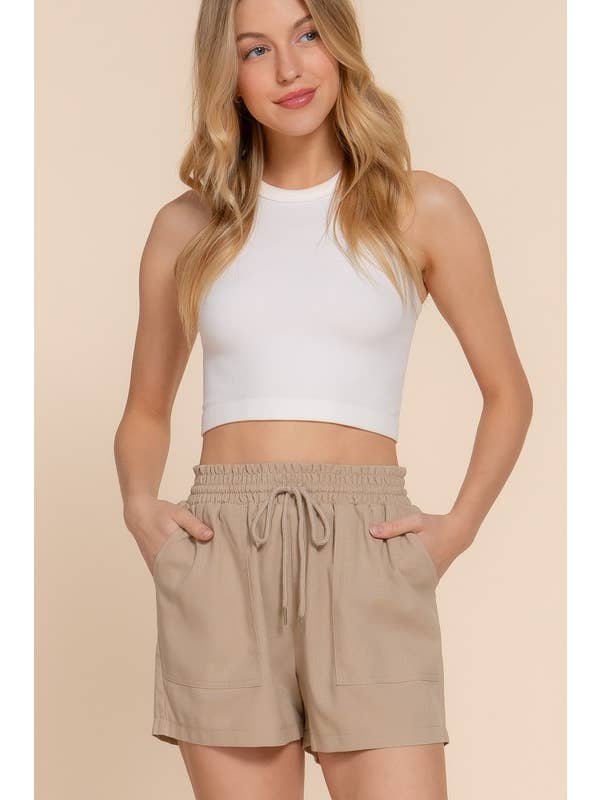 Vanilla Monkey - Wholesale Shorts - Women's - Plus Smoked Waist Linen Shorts
