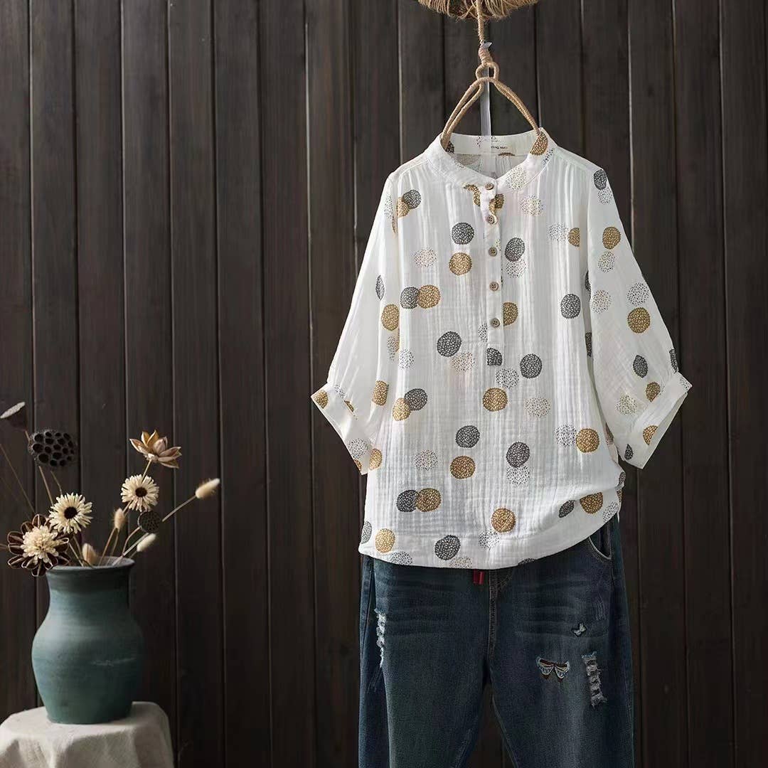 Whisper Mint - Wholesale Blouse - Women's - Double-Layer Cotton Gauze Shirt Blouse Loose-Fit Blouse3