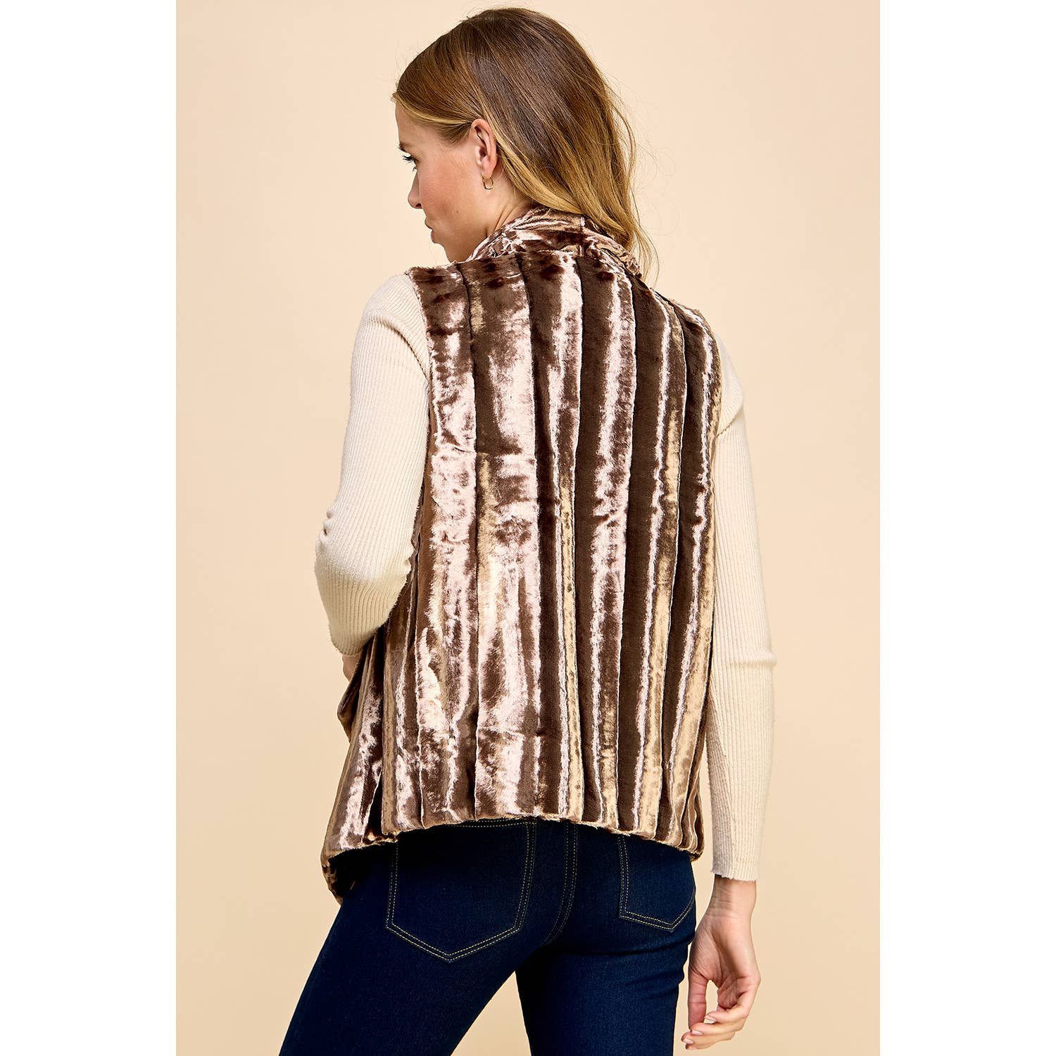 BROWN FAUX FUR OPEN VEST 25246 for wholesale on Faire6