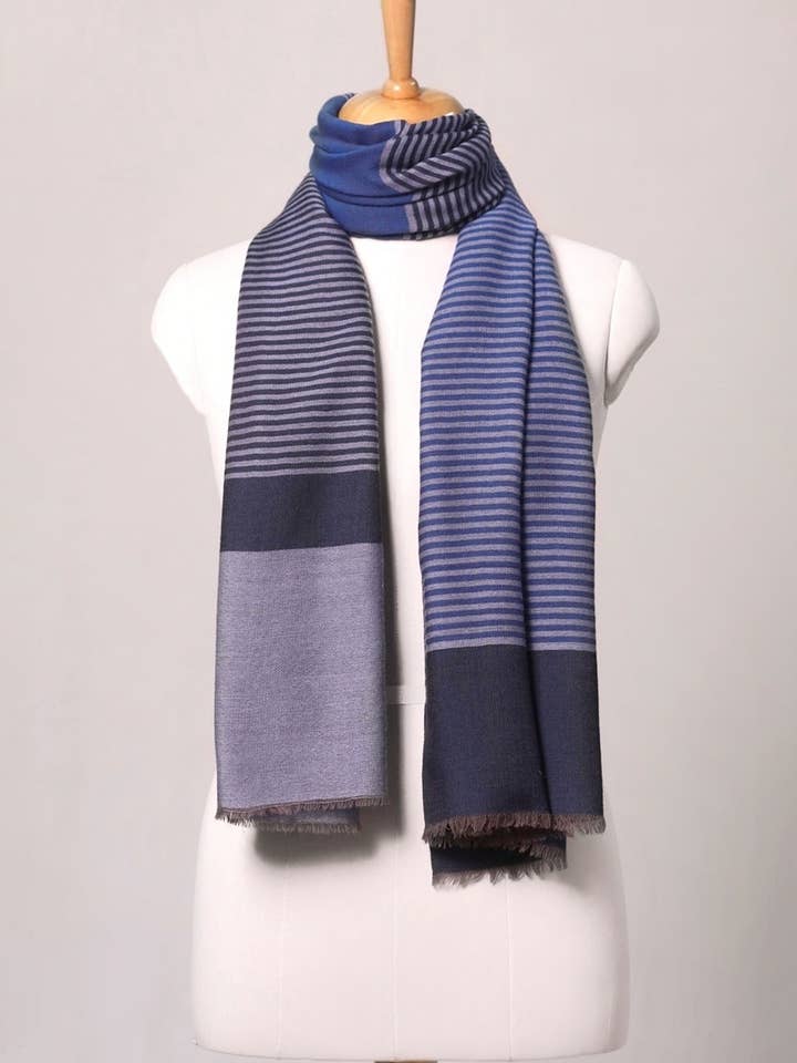Coastal Stripe Woven Wool Scarf - Blue | SVEŽElife for wholesale by SVEZElife
