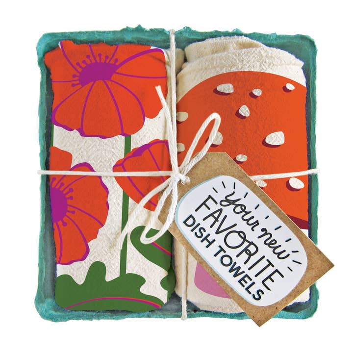 The Neighborgoods - Wholesale Tea Towel - FIELD DAY (Mushroom, Poppy) - Tea Towel Set of 2