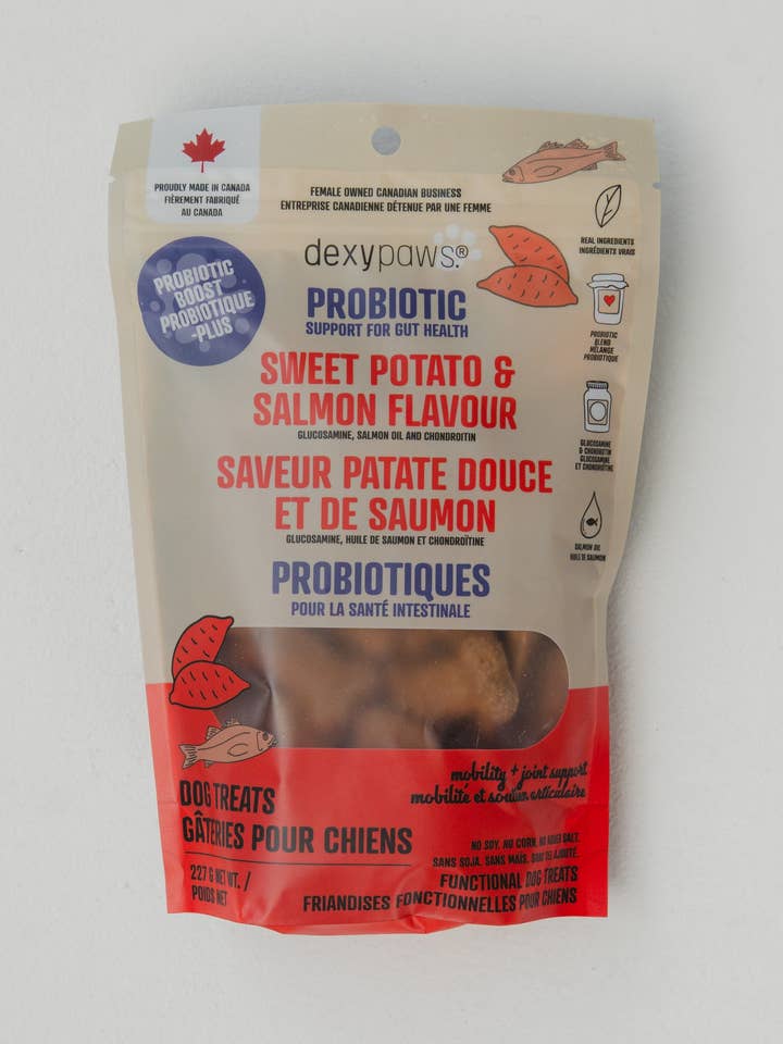 8oz Probiotic Dog Treats - Sweet Potato and Salmon for wholesale by dexypaws