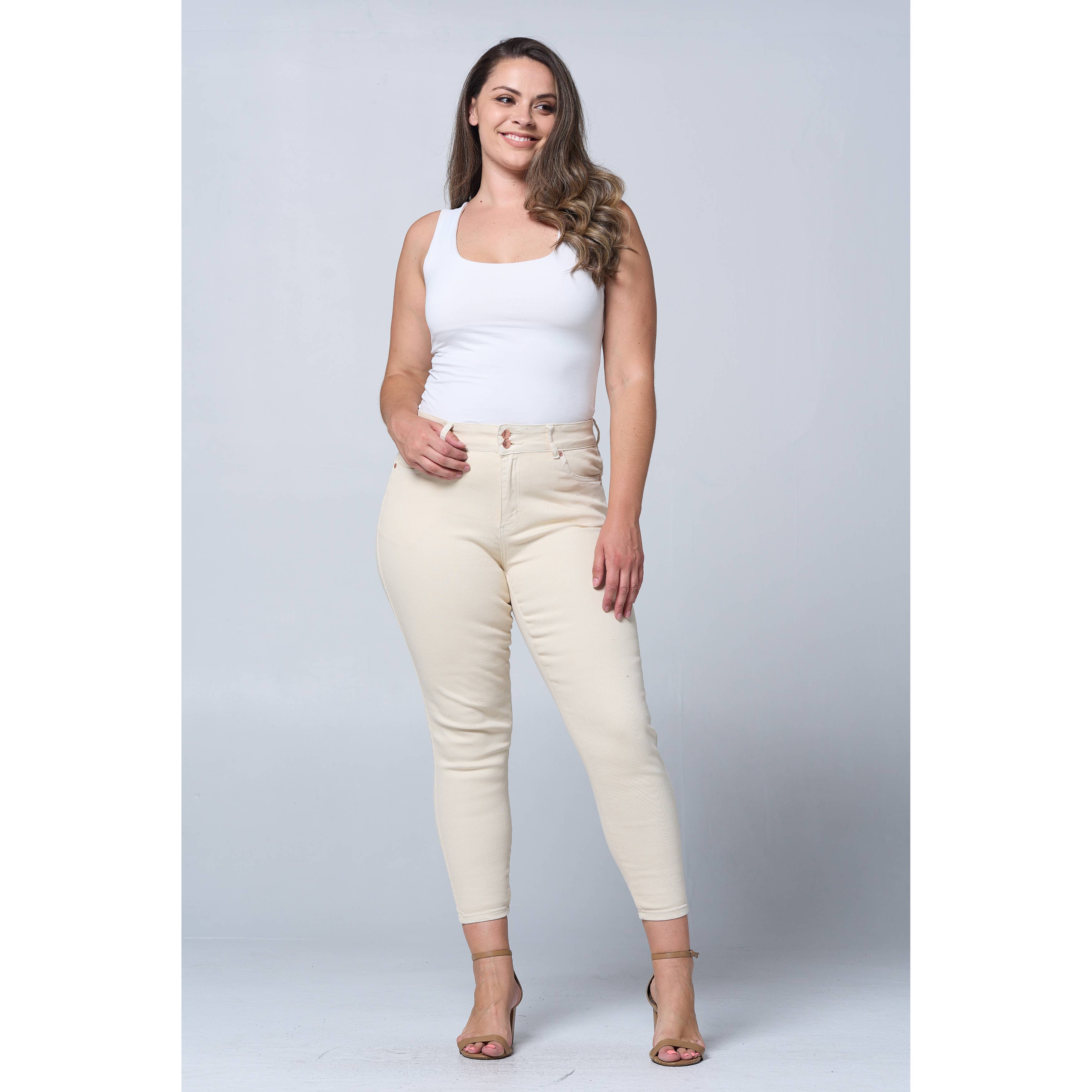 Donkerblauw Plus Size Skinny Jeans met Buikcorrigerende Taille en Lifting voor de Billen PH3502X Donkerblauw voor groothandel op Faire25