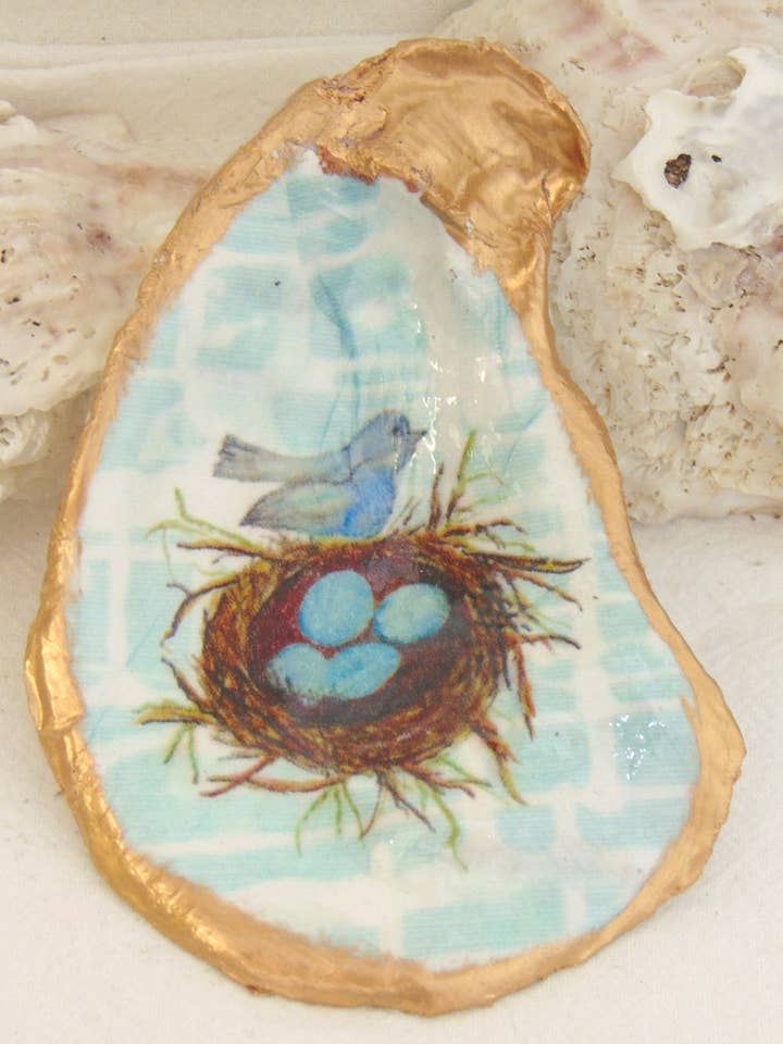 Cuenco de joyería de concha de ostra, diseño de acuarela para venta al por mayor de Lowcountry Linens