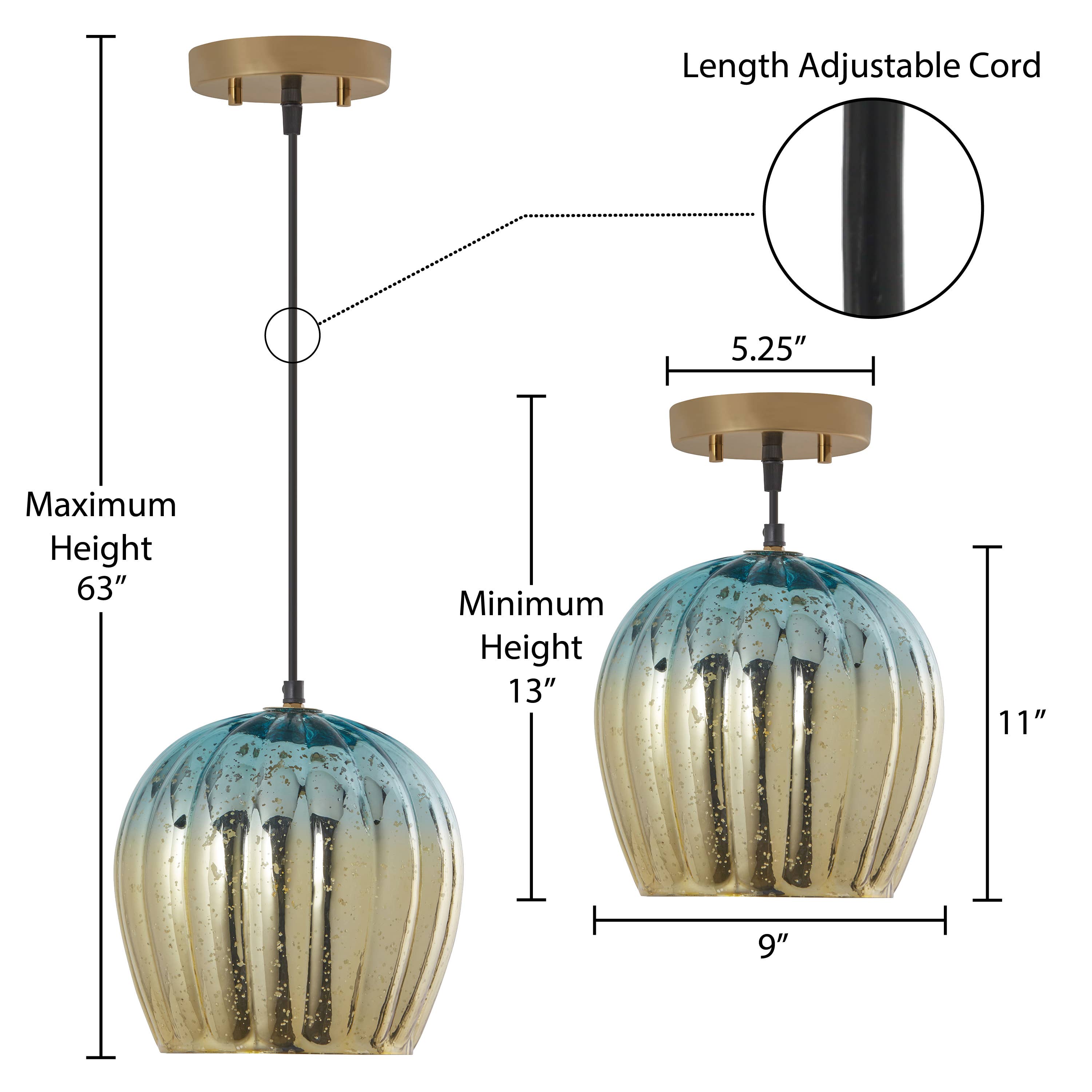 River of Goods - Wholesale Chandelier/Hanging Light - 9"W Gold Pendant with Teal & Gold Ombre Mercury Glass Shade7