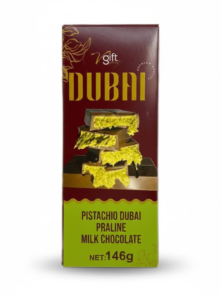 V-Gift Praliné de Pistáchio Chocolate Premium Dubai 146g Halal por atacado de Aladdin