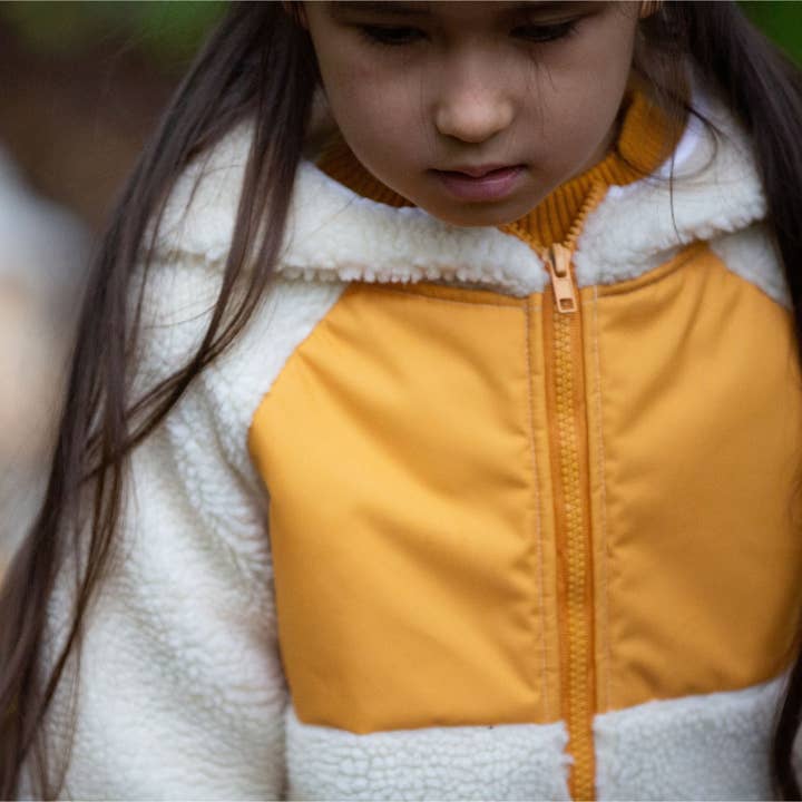 Cream Hooded Zip Up Recycled Fleece Jacket for wholesale on Faire