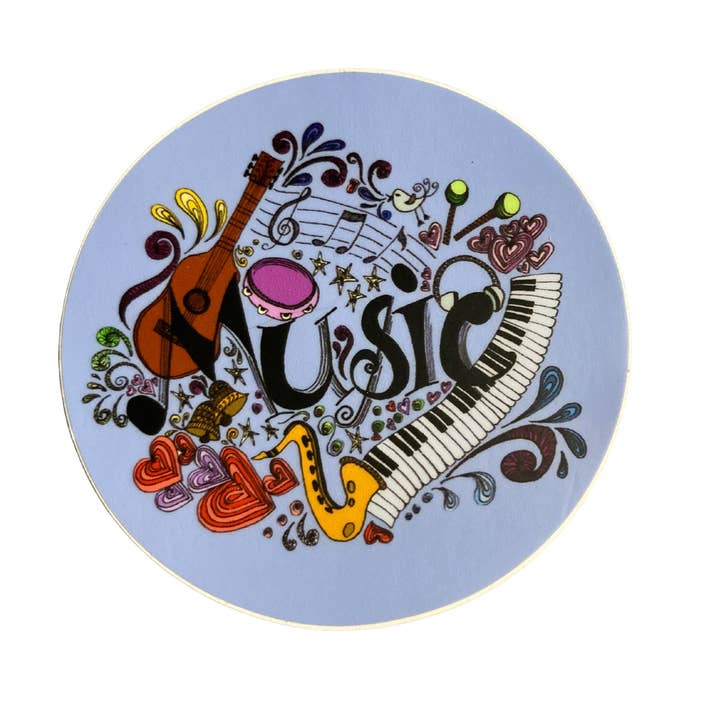 Music Collage Circle Sticker, 3" x 3" for wholesale by Denali & Co.