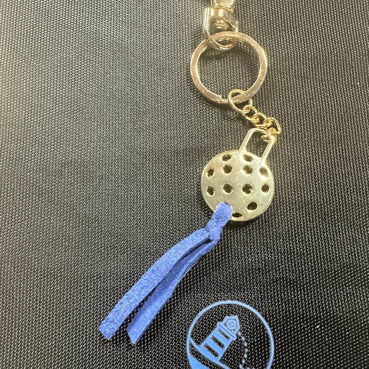 Pickleball Keyring with suede tassel for wholesale by Lighthouse Sports