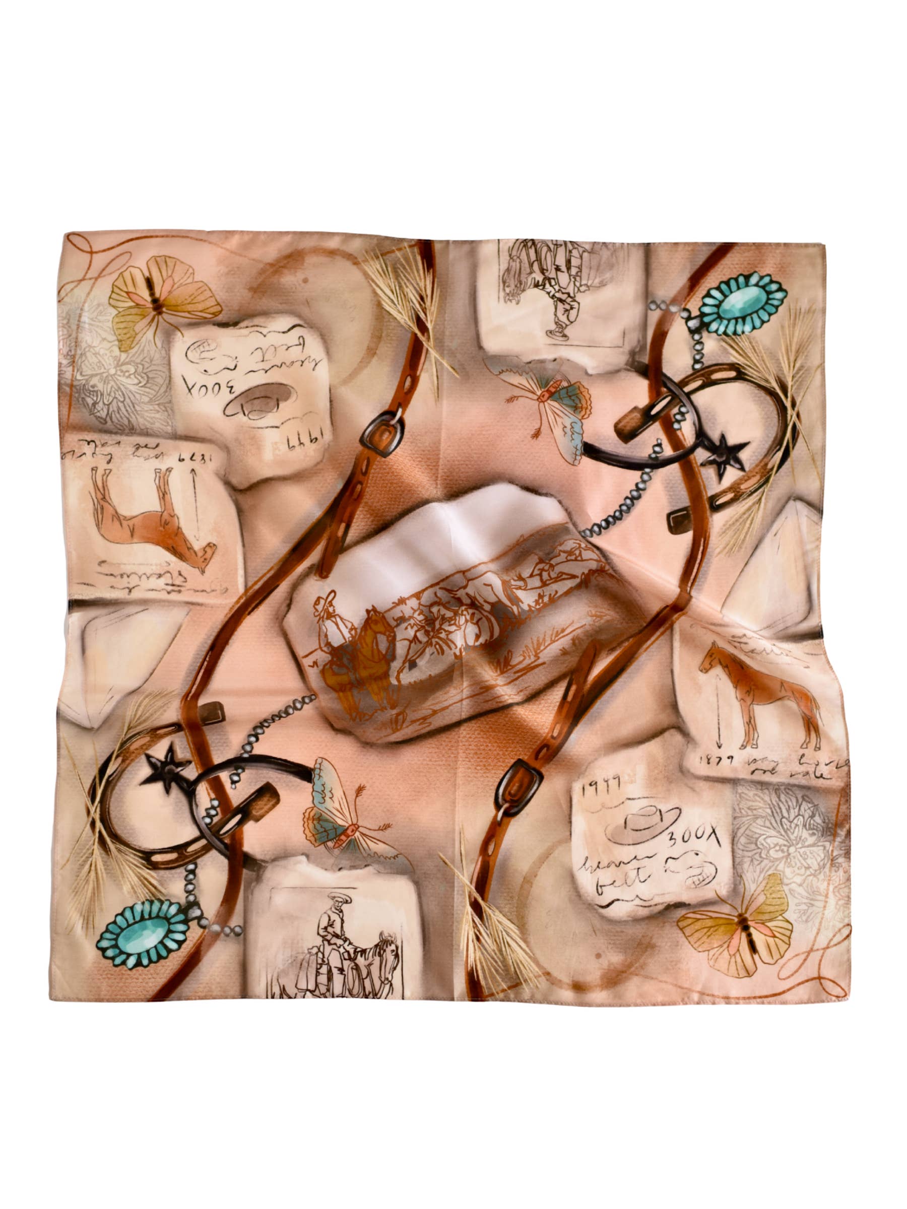 Tirzah Lane Art - Wholesale Scarf - Women's - Cowgirl Curiosities Wild Rag Western Silk Scarf