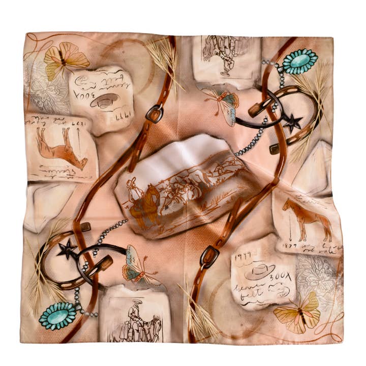 Tirzah Lane Art - Wholesale Scarf - Women's - Cowgirl Curiosities Wild Rag Western Silk Scarf0