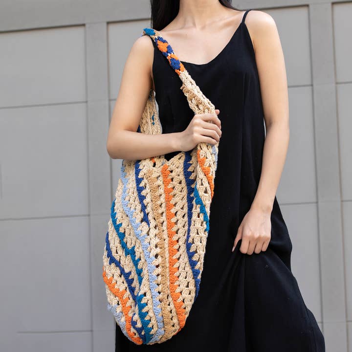 Anju Jewelry - Venta al por mayor Bandolera - Mujer - Bolso Delilah, bolso holgado de algodón, azul y naranja