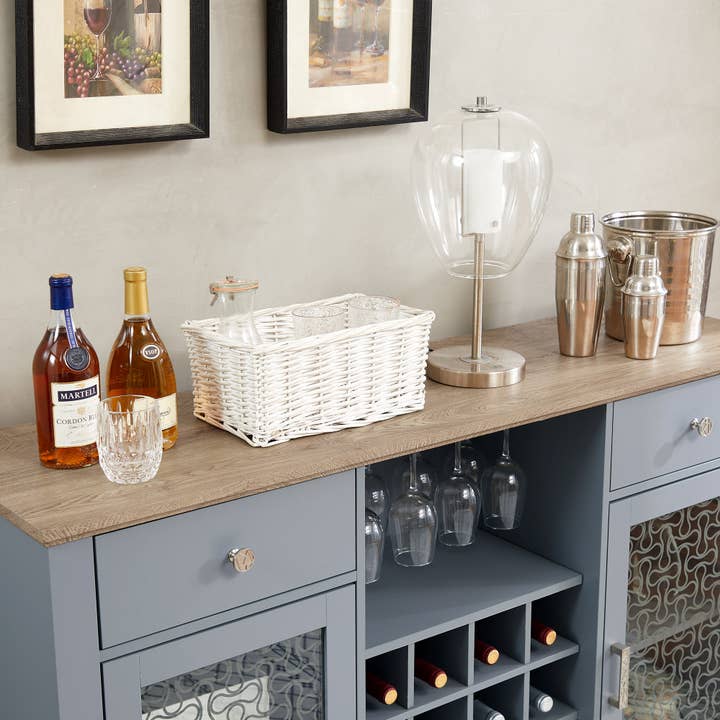 Orange County Decor - Wholesale Cabinet - Modern Farmhouse Buffet Cabinet, Sideboard With 2 Drawers And Elegant Glass Door Cabinets, Wine And Glass Rack, Coffee Bar For Kitchen, Dining Room, Light Blue And Light Oak, 56.46"W*15.55"D*35.74"H7