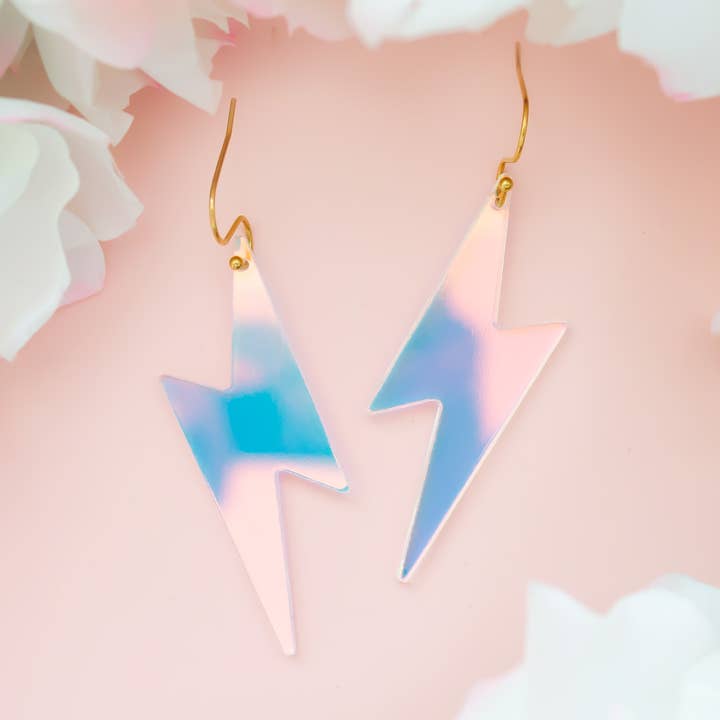Lightning Bolt Holographic Acrylic Earrings for wholesale by Momenti di Vita