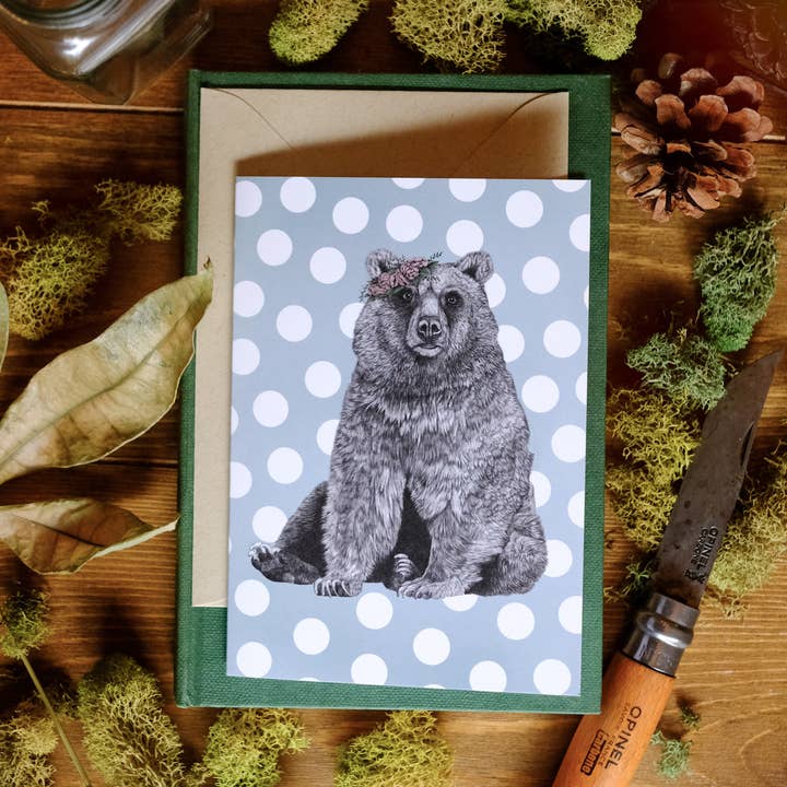Flower Bear - Wenskaart voor wholesale door Brittany Finch Art