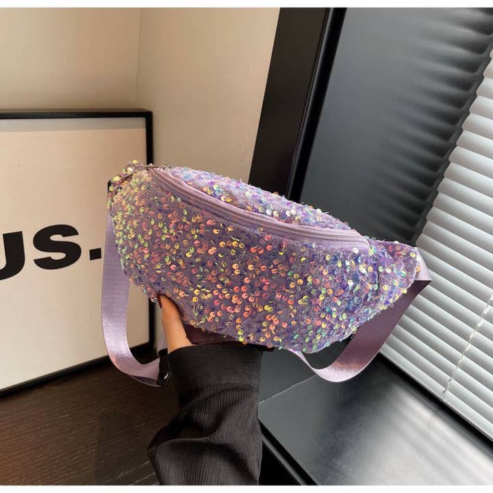 KK Bloom - Venta al por mayor Riñonera - Mujer - Riñonera con lentejuelas para una versatilidad elegante en negro, verde, rosa, morado.