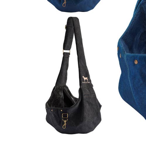 Premium Denim Pet sling Carrier, Snap Style, Black for wholesale by NOAH AND PAW LLC