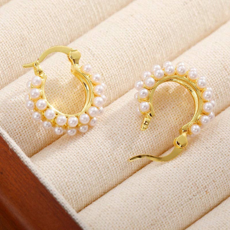 Revelari - Wholesale Hoop Earrings - Gold-tone Pearl Hoop Earrings0