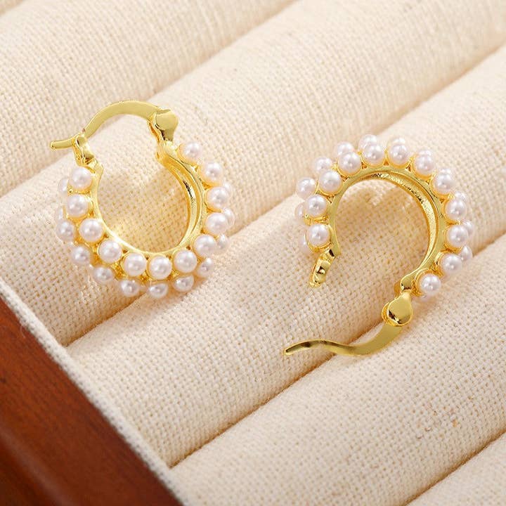 Revelari - Wholesale Hoop Earrings - Gold-tone Pearl Hoop Earrings