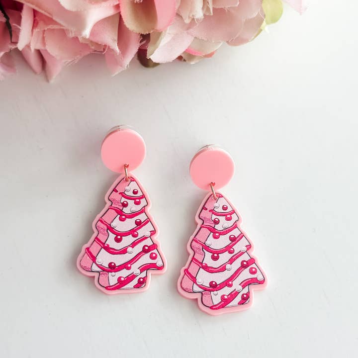 Harris Girls & Co. - Wholesale Dangle Earrings - "Pink Christmas Tree" Dangles
