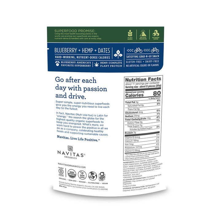 Navitas Organics – Großhandel Snack-Riegel – Power Snacks Blaubeer-Hanf