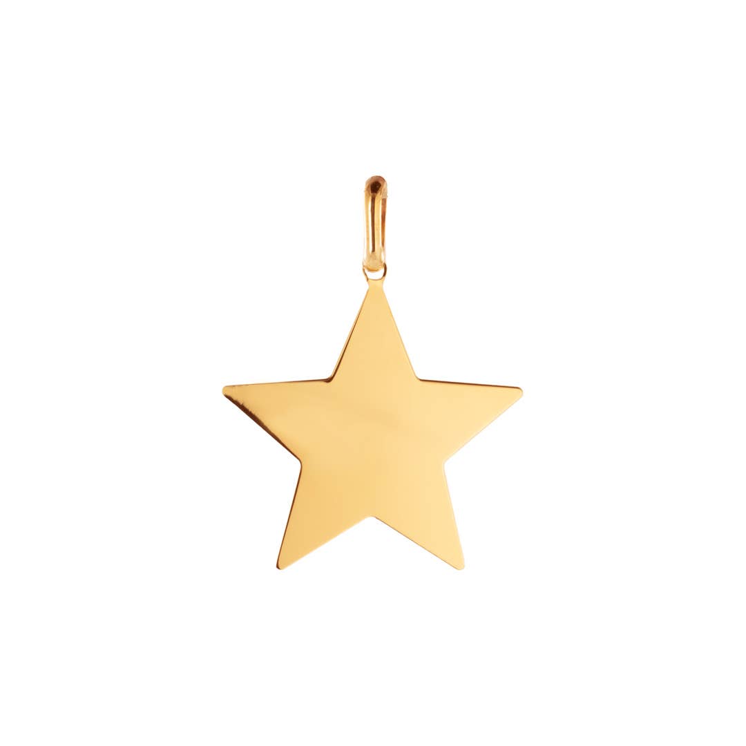 Bijoux Fabrication Française - Wholesale Individual Charm/Pendant - Engraving Star Medal - Smooth - Gold-Plated - Silver 925‰6