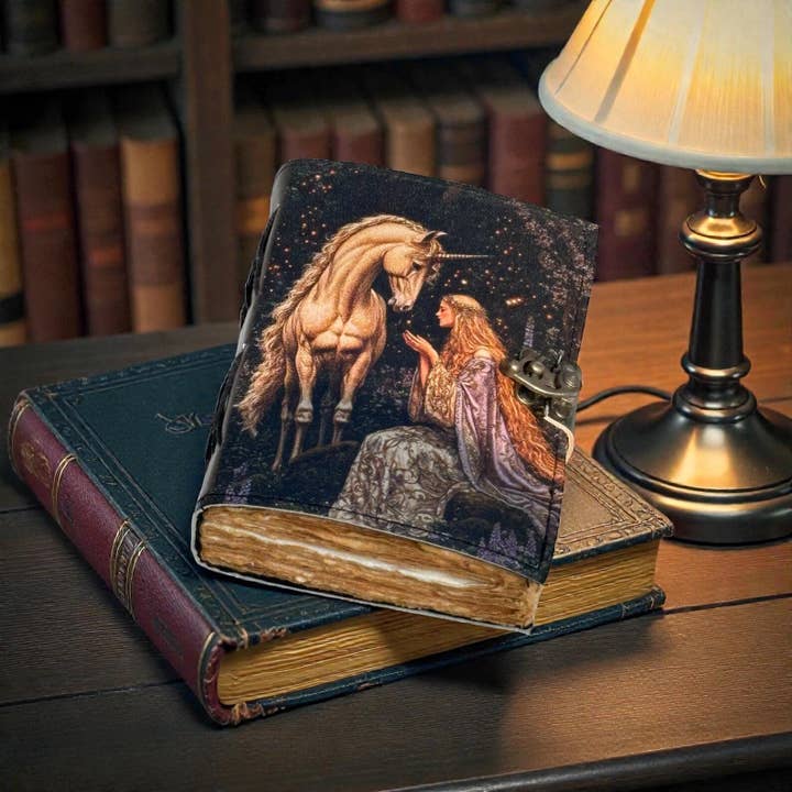 Handmade Leather Unicorn Journal with Vintage Deckle Paper for wholesale by MNM HANDICRAFTS