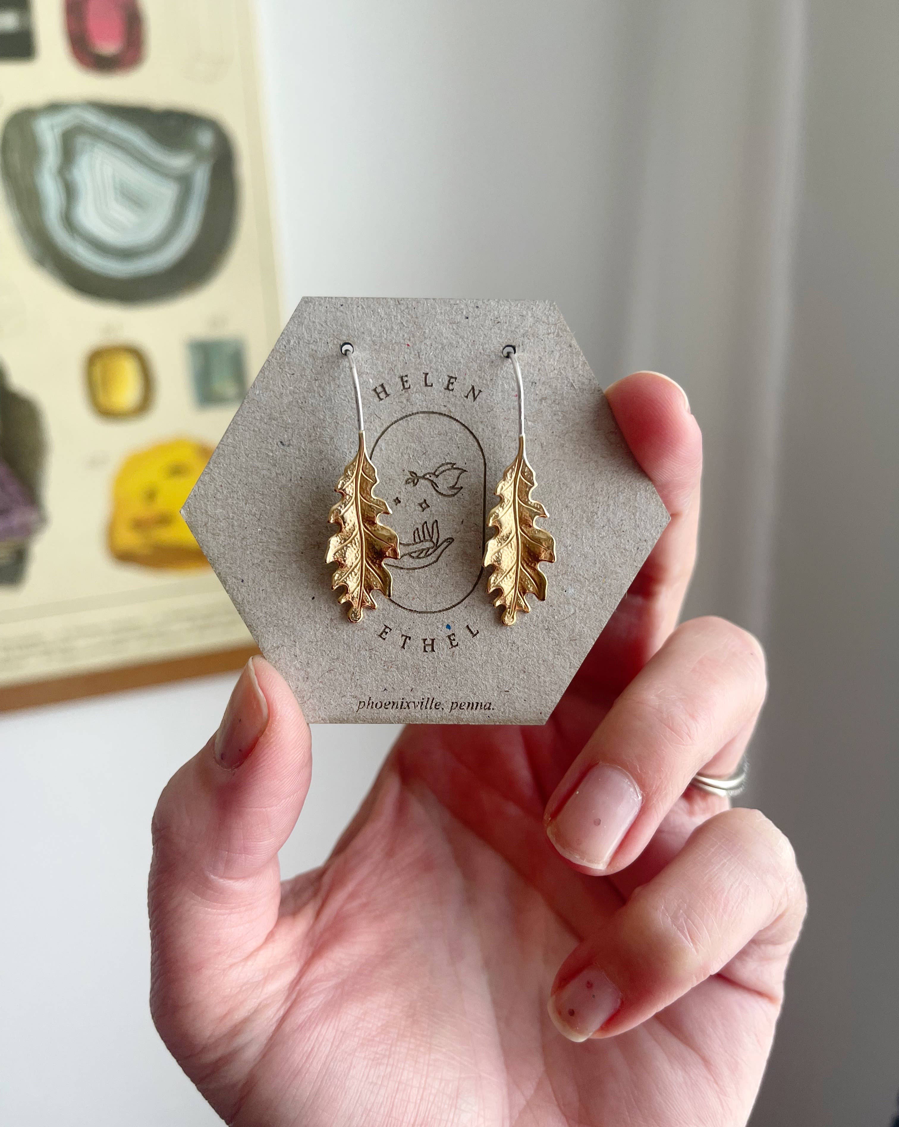 Helen Ethel Jewelry - Vente Boucles d'oreilles pendantes - Boucles d'oreilles en laiton Oak Leaf2