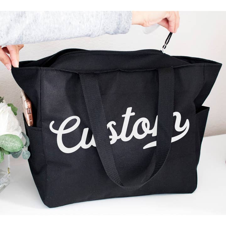 Nobullwoman Apparel - Wholesale Tote Bag - Women's - CUSTOM Small Business Tote Bag with Zipper and Side Pockets