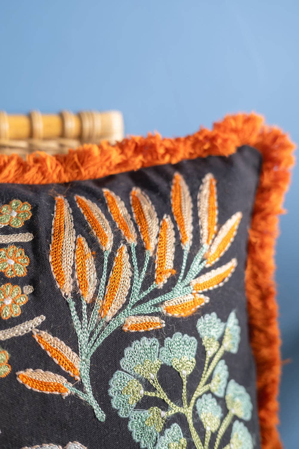 Ian Snow Ltd - Wholesale Chair cushion - Jet Black Botanical Embroidered Cushion Cover5