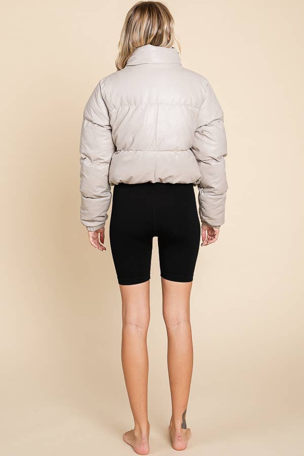 ANWND - Vente Doudoune – femme - DOUDOUNE EN SIMILICUIR AVEC FERMETURE ÉCLAIR ET BOUTONS SUR LE DEVANT 248921