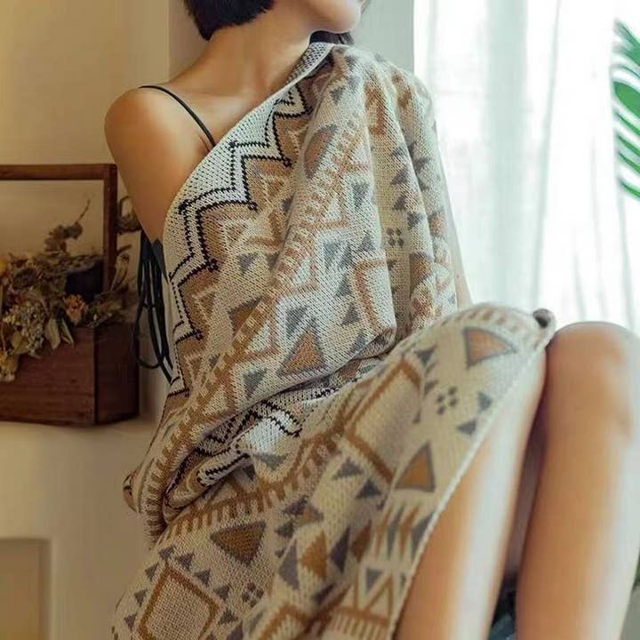 ACCITY - Wholesale Throw Blanket - KNITTED BOHEMIAN SOFA BLANKET_CWMM0412