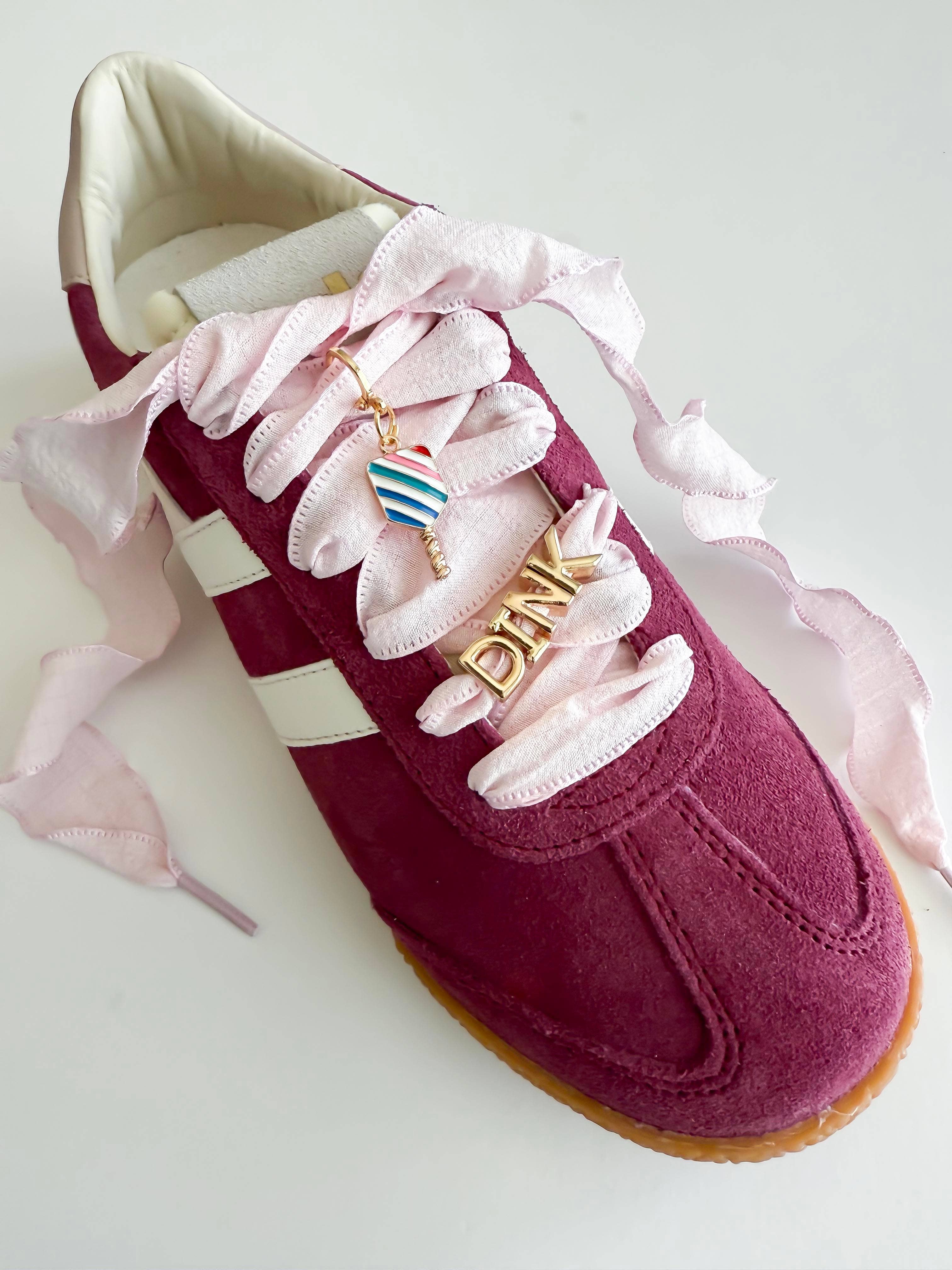 Leo & Lee Studio - Wholesale Shoe Accessories - Pickleball “DINK” Sneaker Charm Set| Pink  Lace & Paddle2