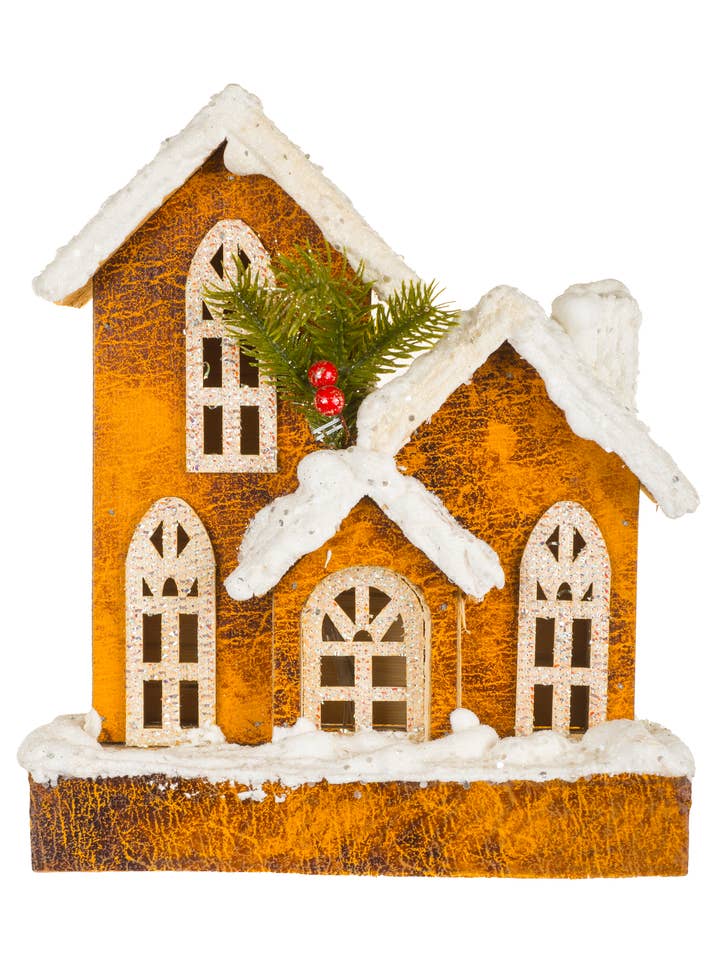 NEW-Brown LED Snowy Bungalow for wholesale by Starlight Collection