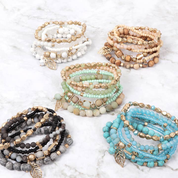 MYS Wholesale Inc - Wholesale Charm/Dangle Bracelet - Natural Stone Mixed Beads Leaf Charm Bracelet2