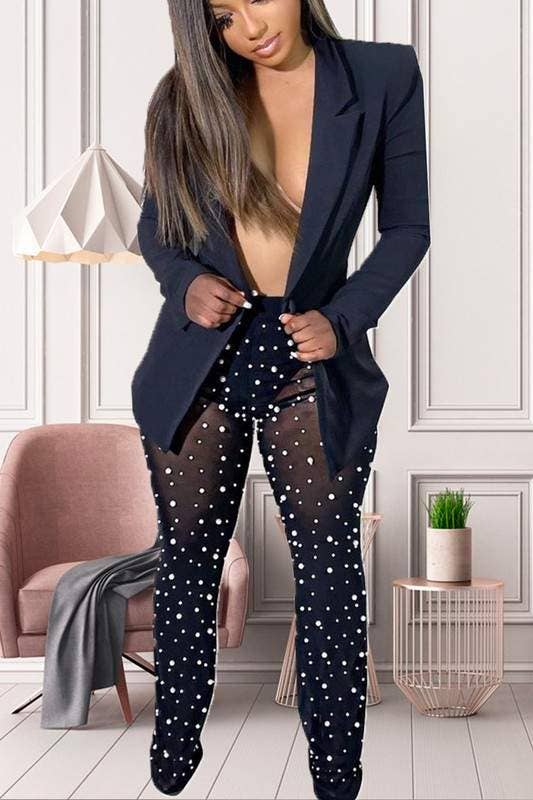 Queen Fashion - Venta al por mayor Conjuntos de top y falda - Mujer - blazer blanco a la moda con pantalones transparentes5