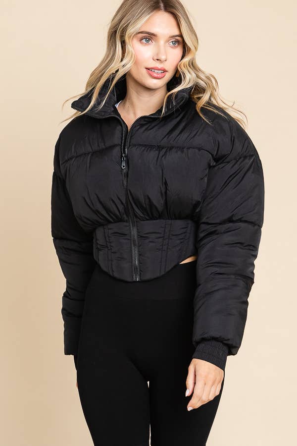 ANWND - Wholesale Puffer Jacket - Women's - 2456-HIGH NECKLINE FRONT ZIPPER CORSET PUFFER JACKET13