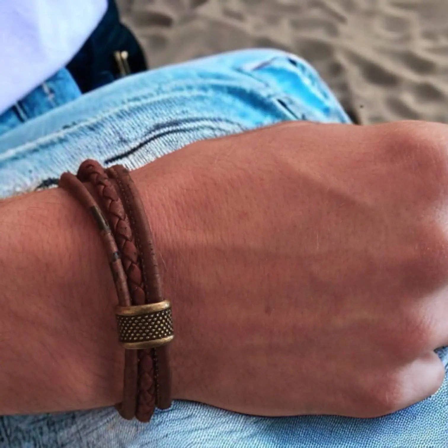 Karmyliege - Wholesale Jewelry - Men's - Fabien braided cork bracelet - Natural men's jewelry3