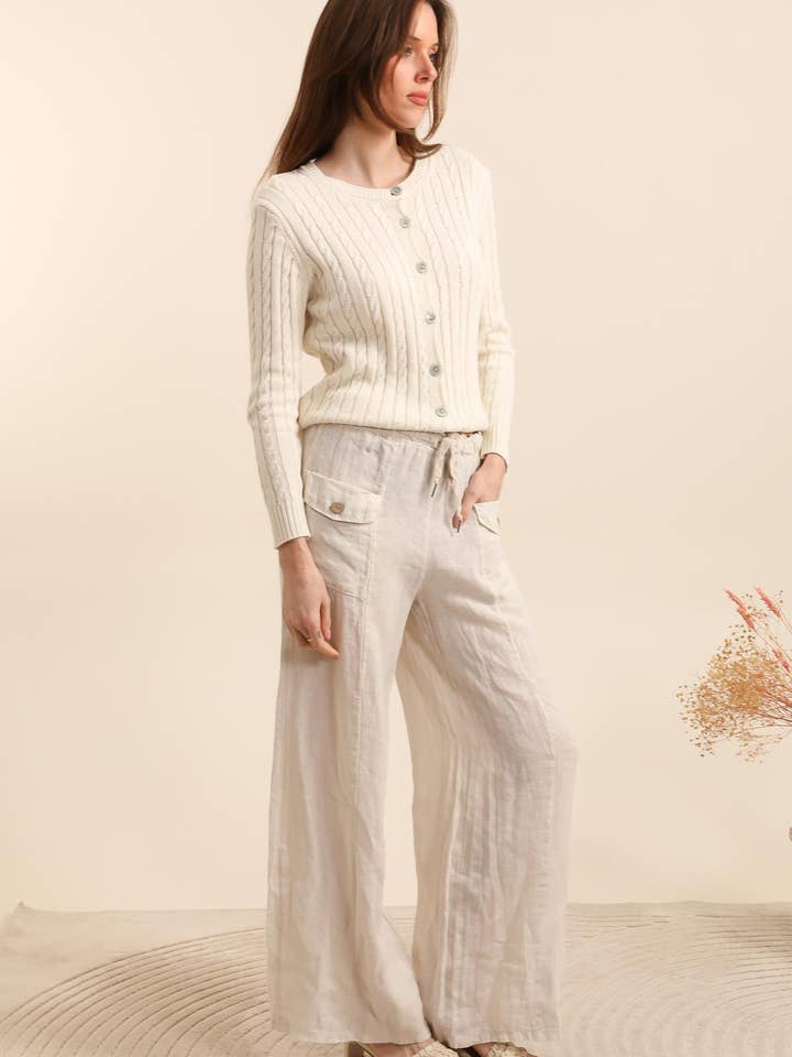 NAÏS PARIS - Wholesale Pants - Women's - WIDE-LEG TROUSERS WITH ELASTIC WAIST AND DRAWSTRING