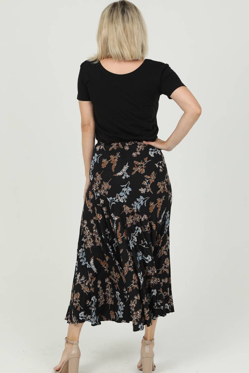 Nostalgia - Wholesale Rok - Dames - G6200-W635 ZWARTBLAUWE BLOEMENROK MET PRINT2