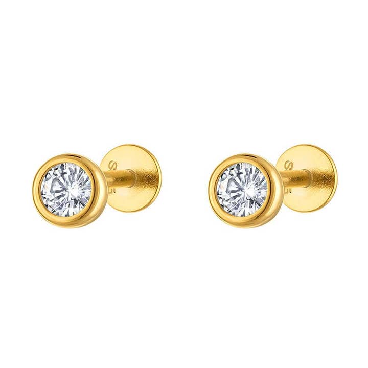 Single Round 18 K Vermeil Gold Pave Flat Back Stud Earrings for wholesale by Jewelry Bar