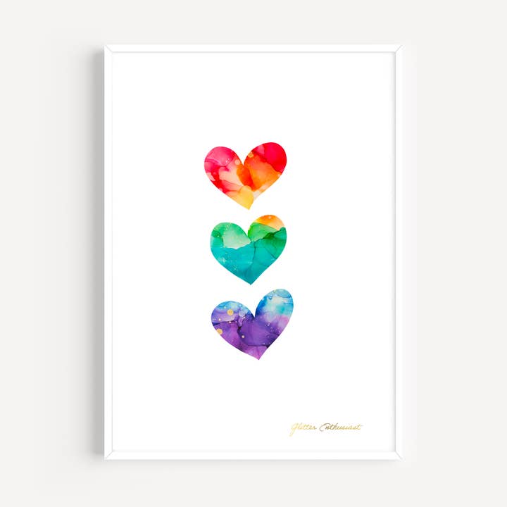 Happy Rainbow Triple Heart Print for wholesale by Glitter Enthusiast